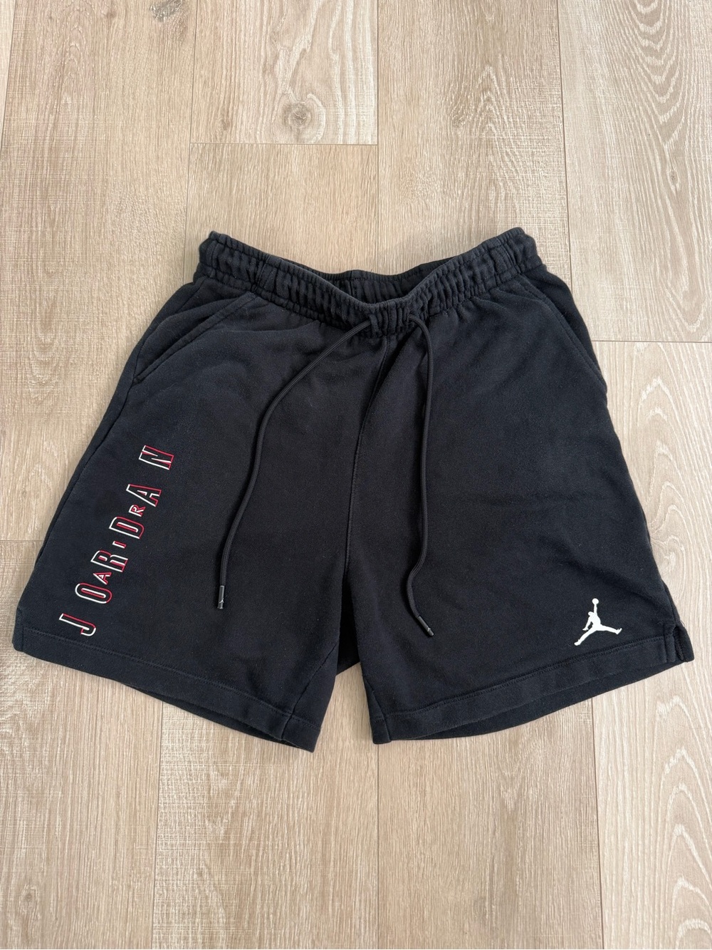 Jordan Black Athletic Shorts with White Jumpman and Red Logo